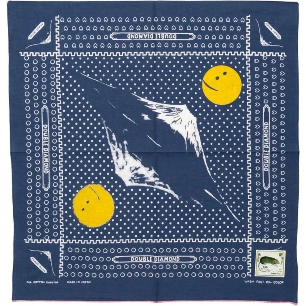 KAPITAL FASTCOLOR SELVEDGE BANDANNA (MIRRORED FUJI PROFILE RAINBOWY) 'NAVY' - Antithesis Store