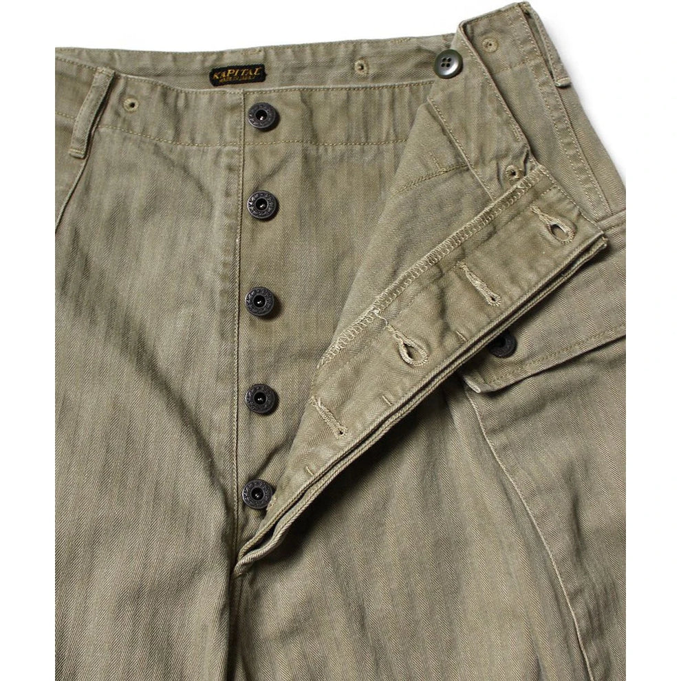KAPITAL HERRINGBONE JUMBO MONKEY PANTS' KHAKI'