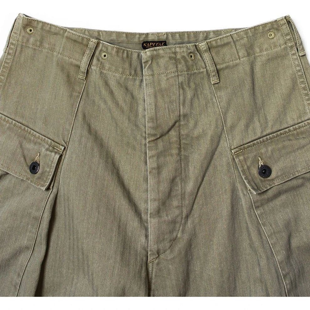 KAPITAL HERRINGBONE JUMBO MONKEY PANTS 'KHAKI' - Antithesis Store