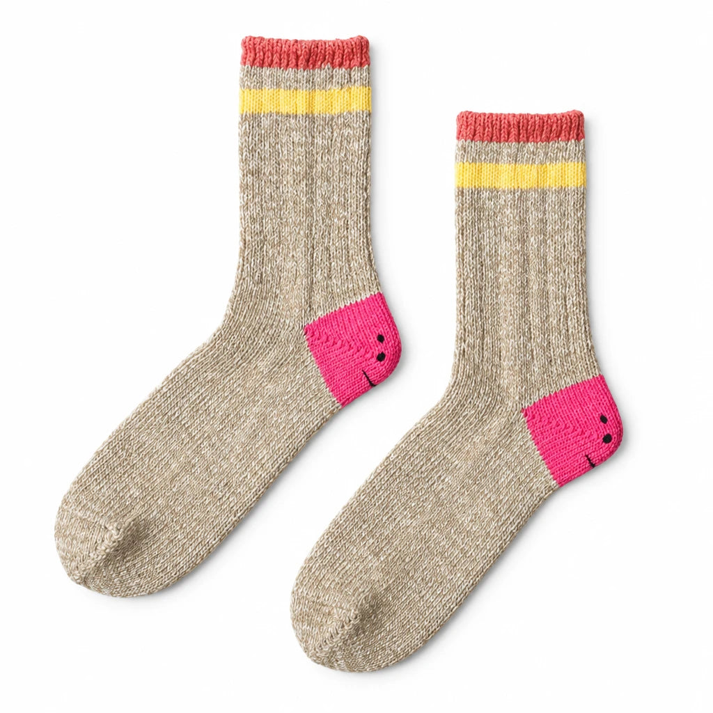 KAPITAL 60 YARNS IVY RAINBOWY HAPPY HEEL-HOLD SOCKS 'BEIGExPINK'