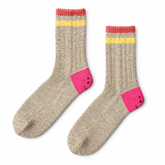KAPITAL 60 YARNS IVY RAINBOWY HAPPY HEEL-HOLD SOCKS 'BEIGExPINK'