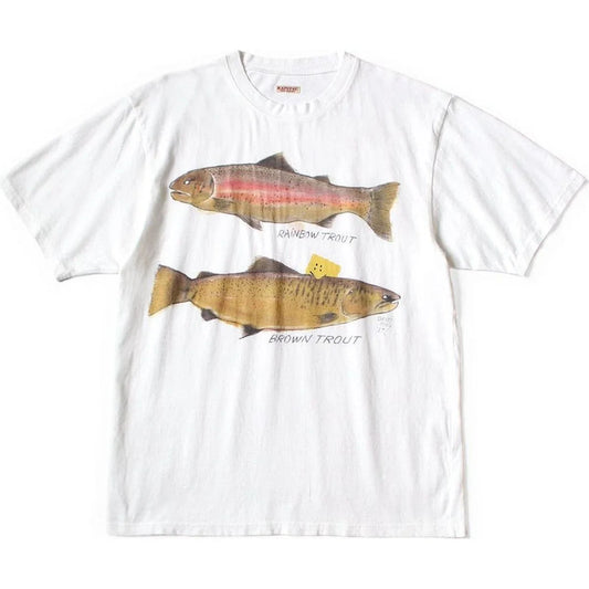 KAPITAL 20/-JERSEY CREW T (TWO TROUT PECKISH RAINBOWY) 'WHITE'