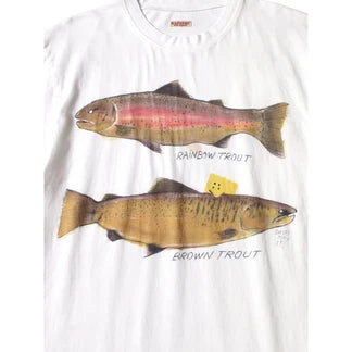 KAPITAL 20/-JERSEY CREW T (TWO TROUT PECKISH RAINBOWY) 'WHITE'