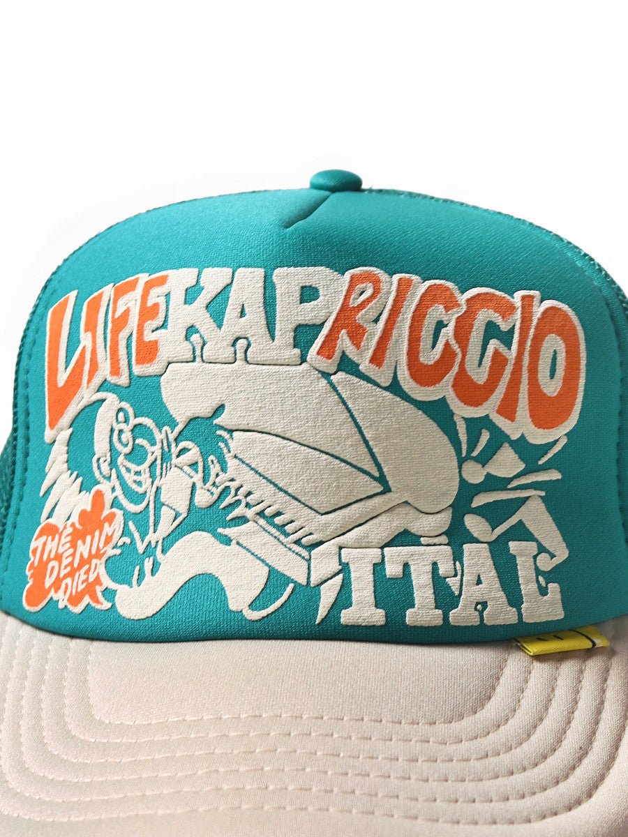 KAPITAL LIFE KAPRICCIO TRACK CAP 'TURQUOISE / ECRU' - Antithesis Store