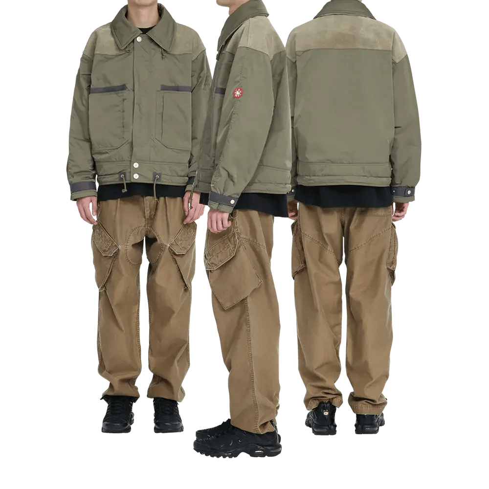 LEATHER SHOULDER BOMBER JACKET 'Khaki - Antithesis Store