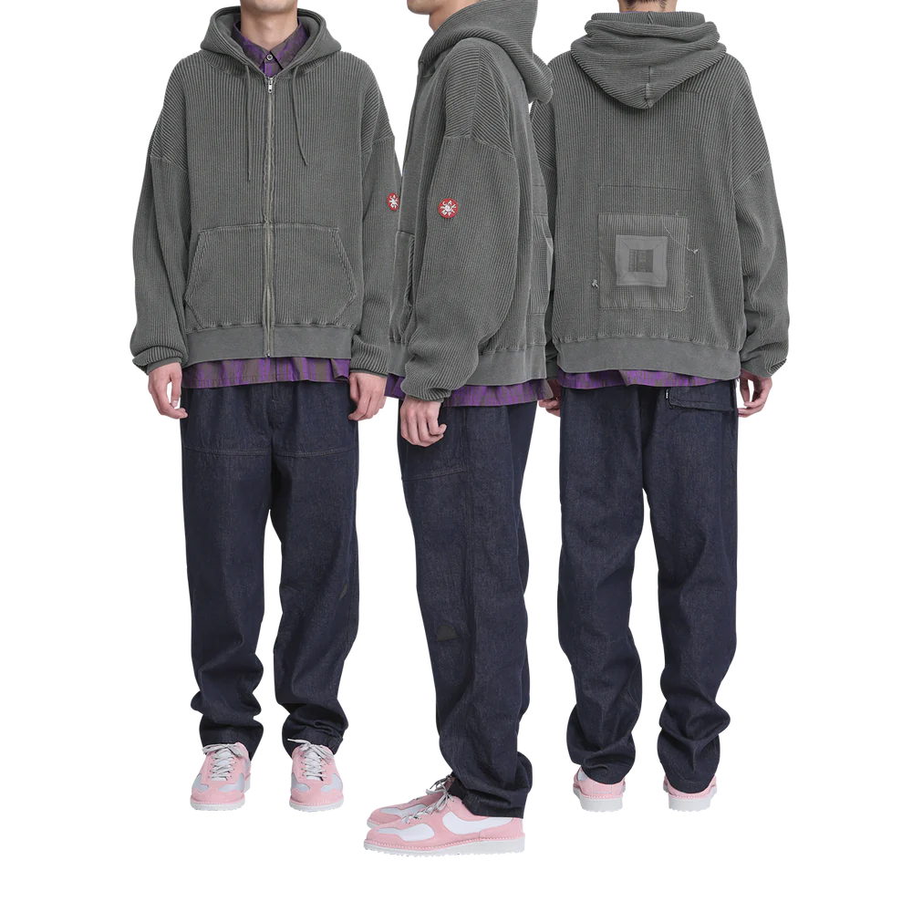CAV EMPT OVERDYE WIDE RIB CUT ZIP HOODY 'CHARCOAL'