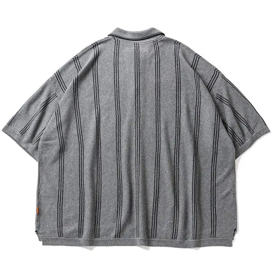 TBPR / Stripe Knit Polo 'Grey' - Antithesis Store